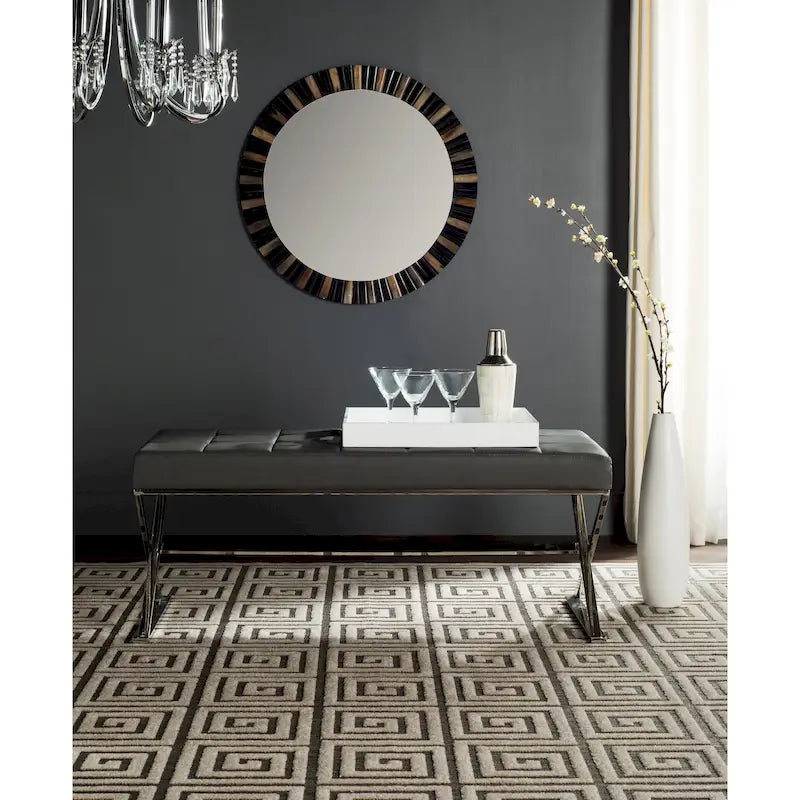 Black/Chrome Tufted PU Leather Bench, Seats 2, 43"W