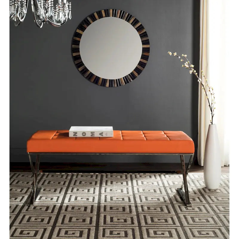 Black/Chrome Tufted PU Leather Bench, Seats 2, 43"W