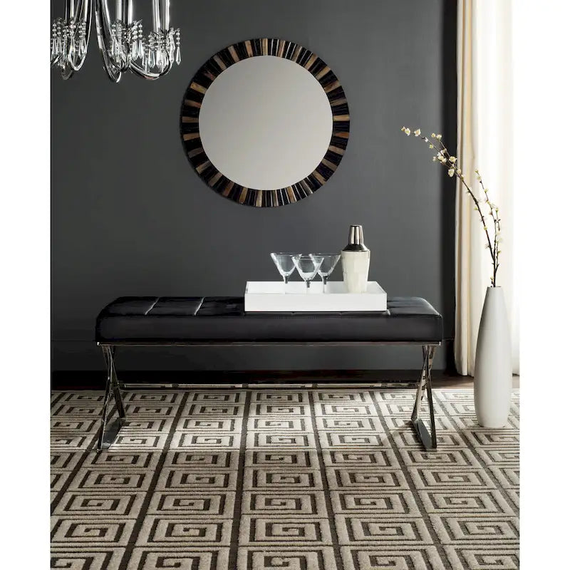Black/Chrome Tufted PU Leather Bench, Seats 2, 43"W