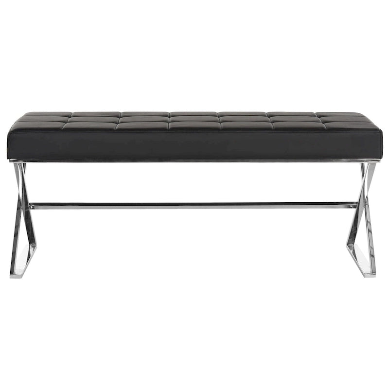 Black/Chrome Tufted PU Leather Bench, Seats 2, 43"W
