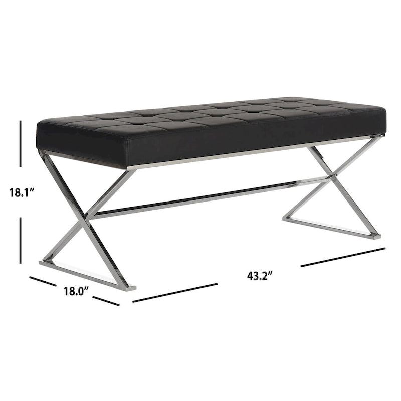 Black/Chrome Tufted PU Leather Bench, Seats 2, 43"W