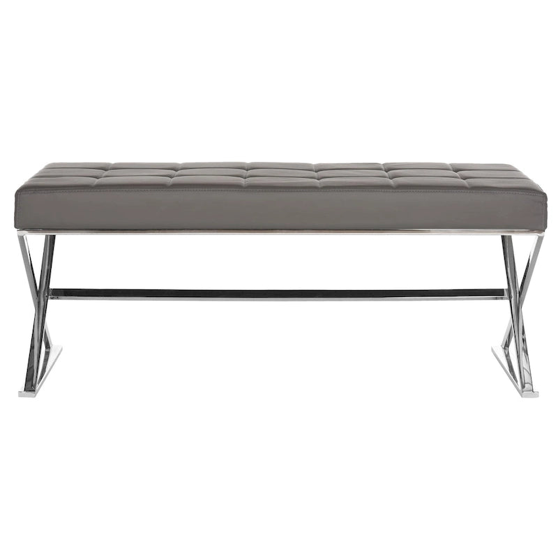 Black/Chrome Tufted PU Leather Bench, Seats 2, 43"W