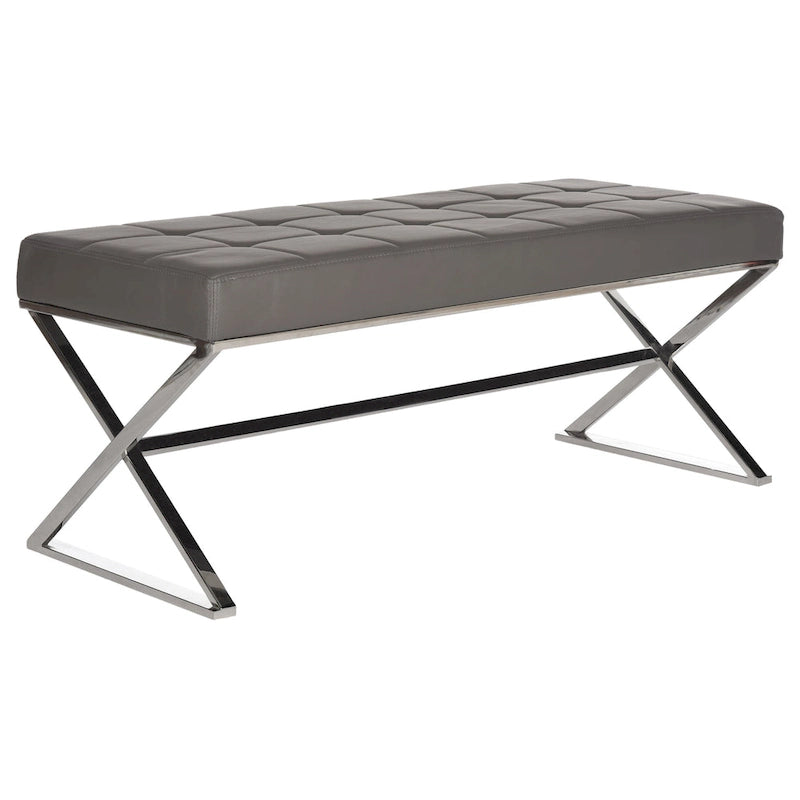 Black/Chrome Tufted PU Leather Bench, Seats 2, 43"W
