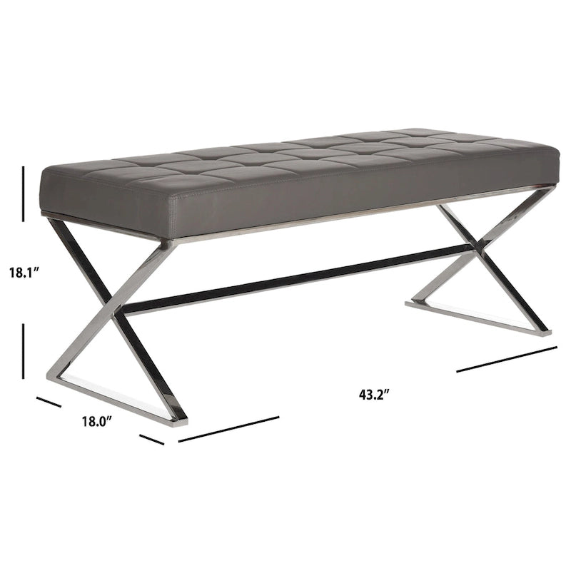 Black/Chrome Tufted PU Leather Bench, Seats 2, 43"W
