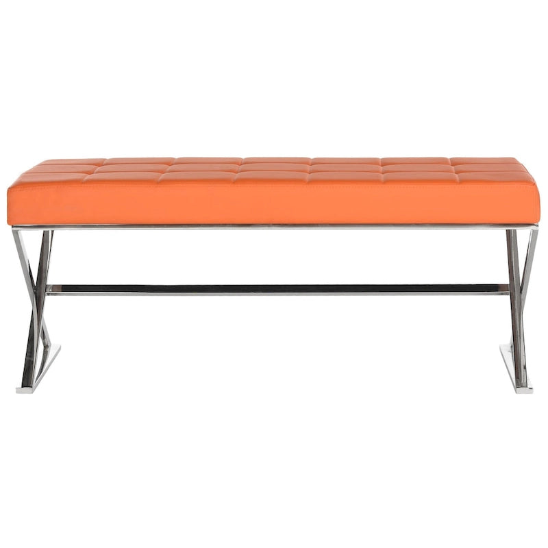 Black/Chrome Tufted PU Leather Bench, Seats 2, 43"W