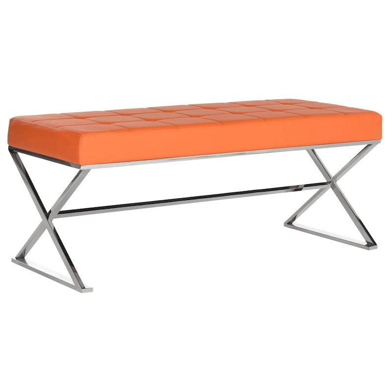 Black/Chrome Tufted PU Leather Bench, Seats 2, 43"W
