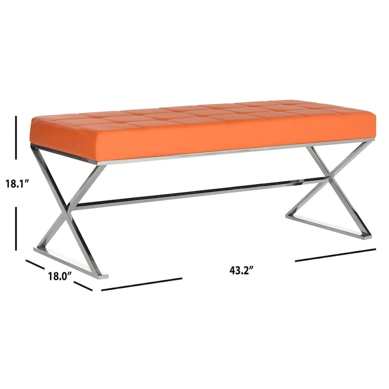 Black/Chrome Tufted PU Leather Bench, Seats 2, 43"W