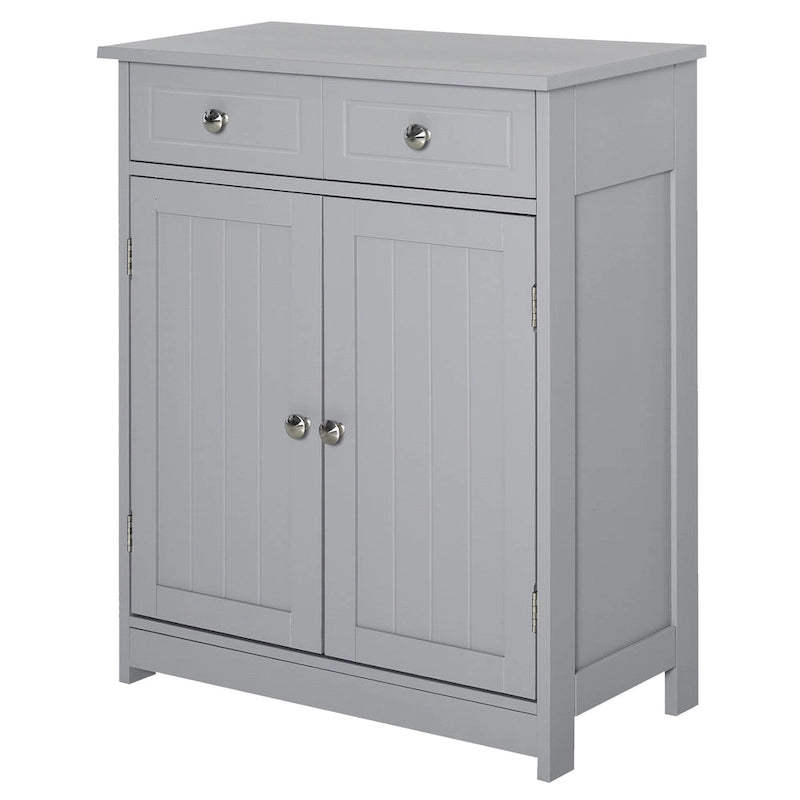 Grey Wood Finish Freestanding Bathroom Cabinet – 2 Drawers & Door, Adjustable Shelf
