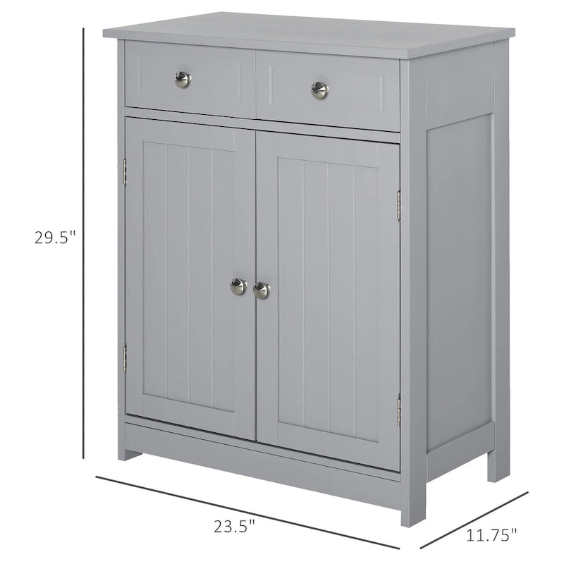 Grey Wood Finish Freestanding Bathroom Cabinet – 2 Drawers & Door, Adjustable Shelf