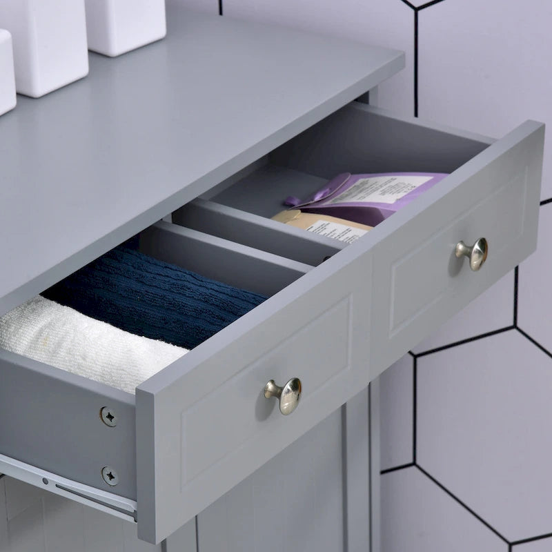 Grey Wood Finish Freestanding Bathroom Cabinet – 2 Drawers & Door, Adjustable Shelf