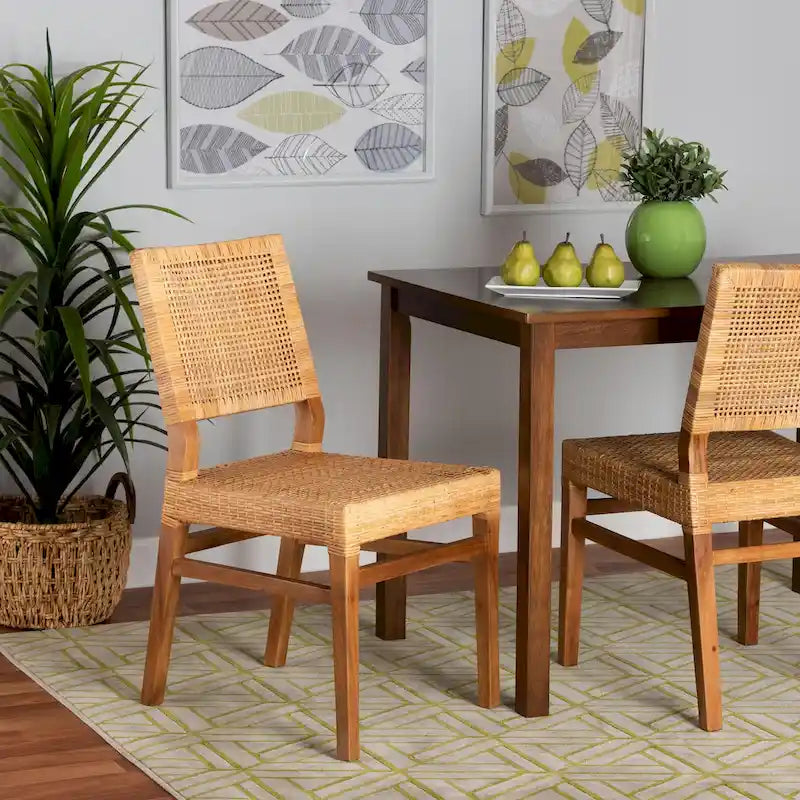 Natural Brown & Walnut Brown Bohemian Rattan Dining Chair (Seats 1)