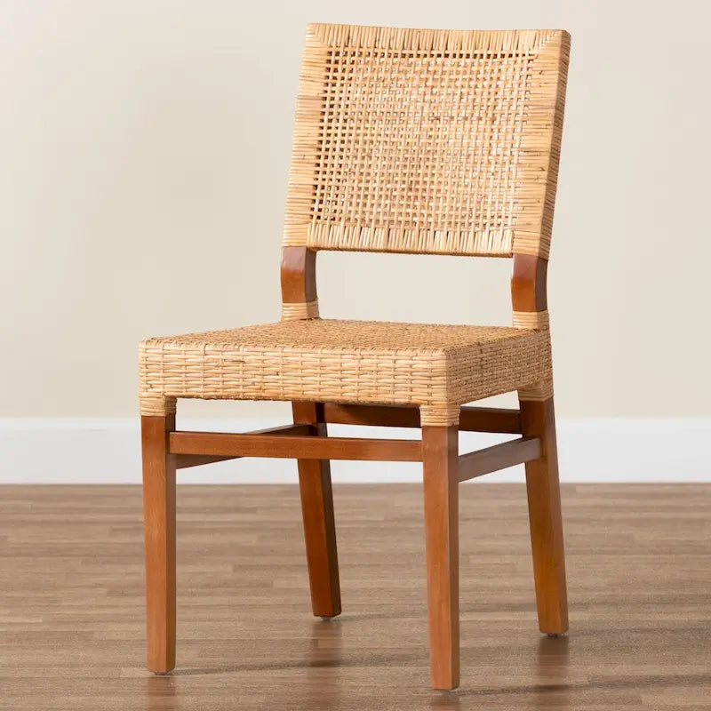 Natural Brown & Walnut Brown Bohemian Rattan Dining Chair (Seats 1)