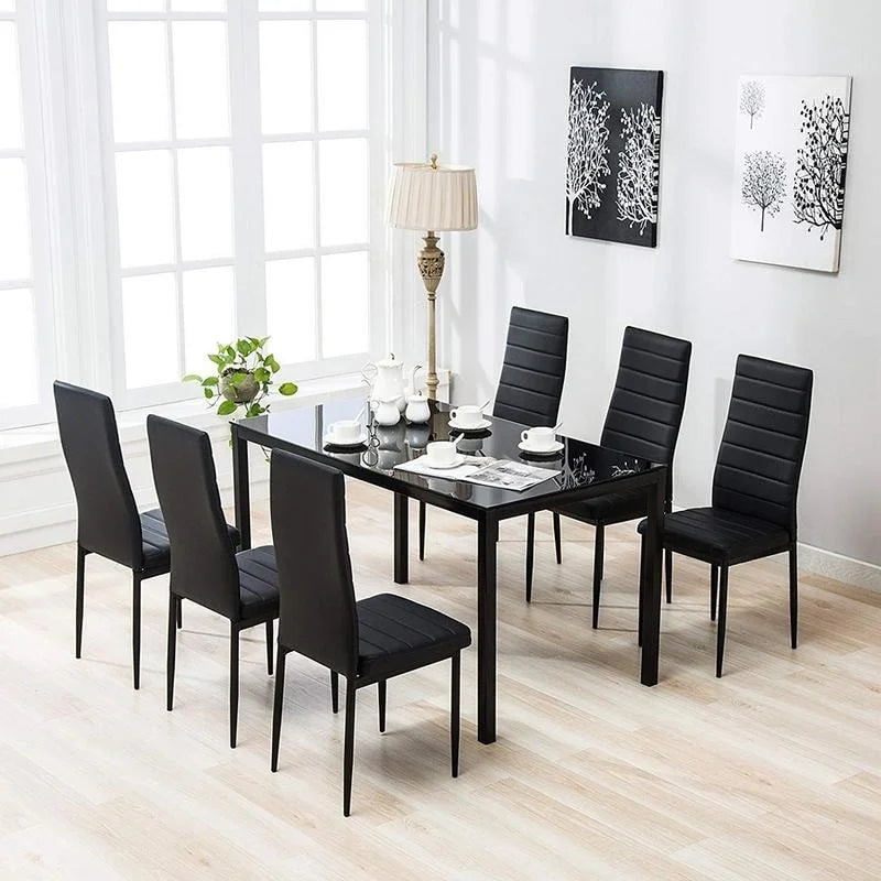 7-Piece Black Glass Dining Set for 6