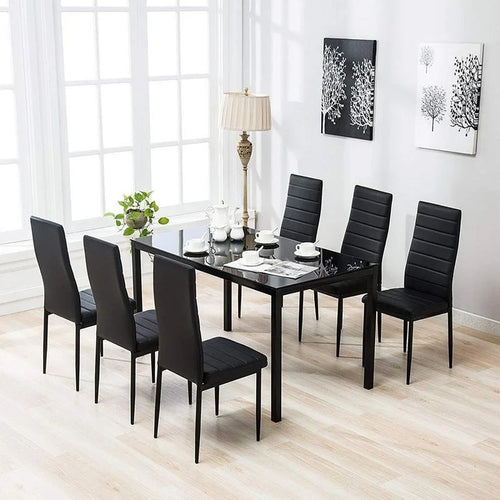 7-Piece Black Glass Dining Set for 6