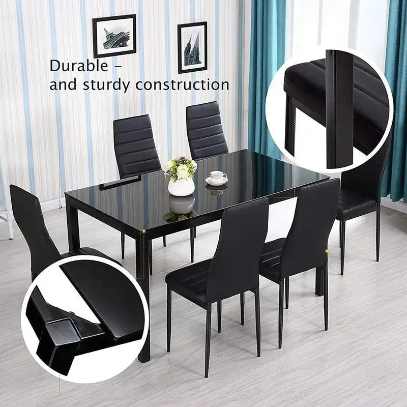 7-Piece Black Glass Dining Set for 6