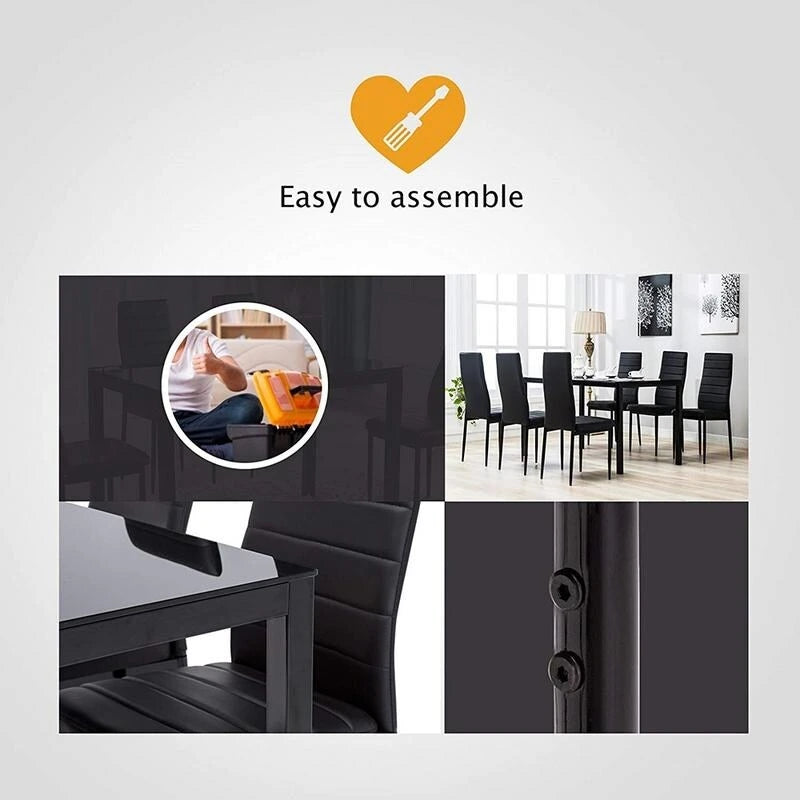7-Piece Black Glass Dining Set for 6