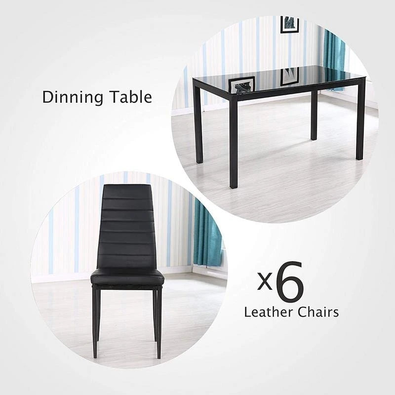 7-Piece Black Glass Dining Set for 6