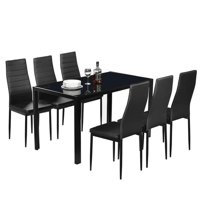 7-Piece Black Glass Dining Set for 6