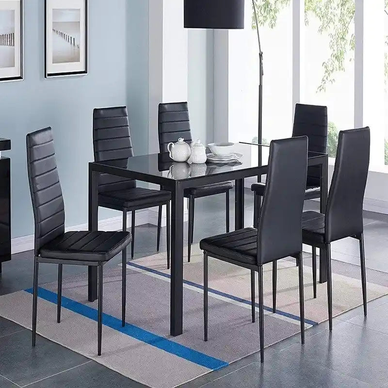 7-Piece Black Glass Dining Set for 6