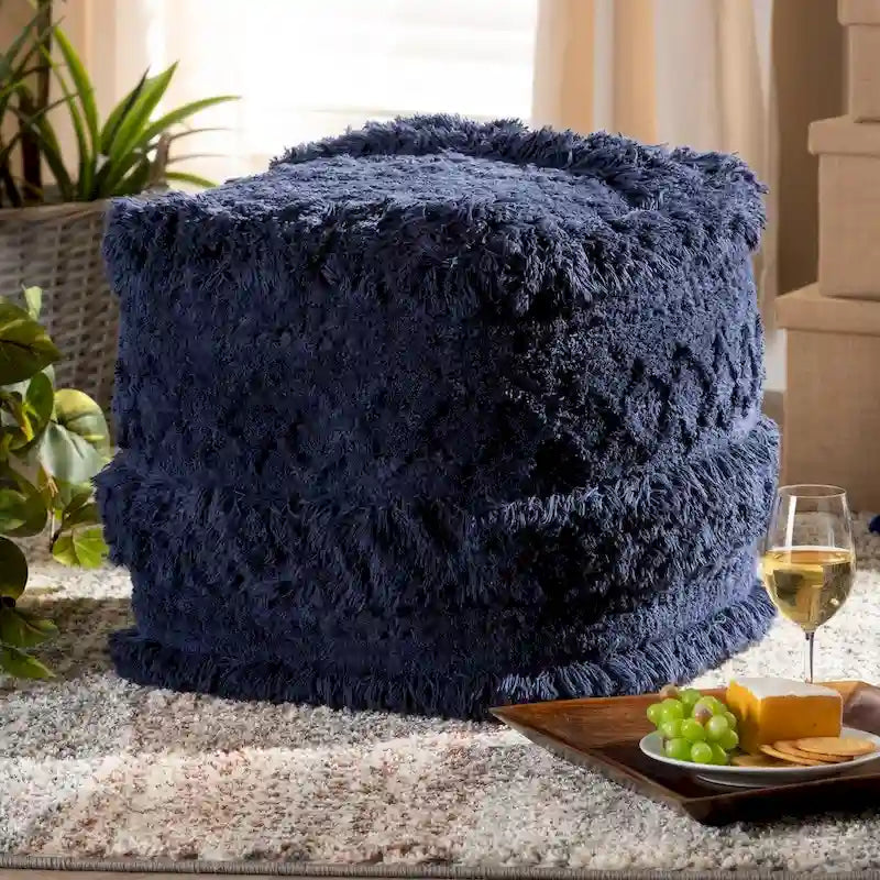 Navy / Ivory / Orange Moroccan Pouf Ottoman – 1-Person Seat