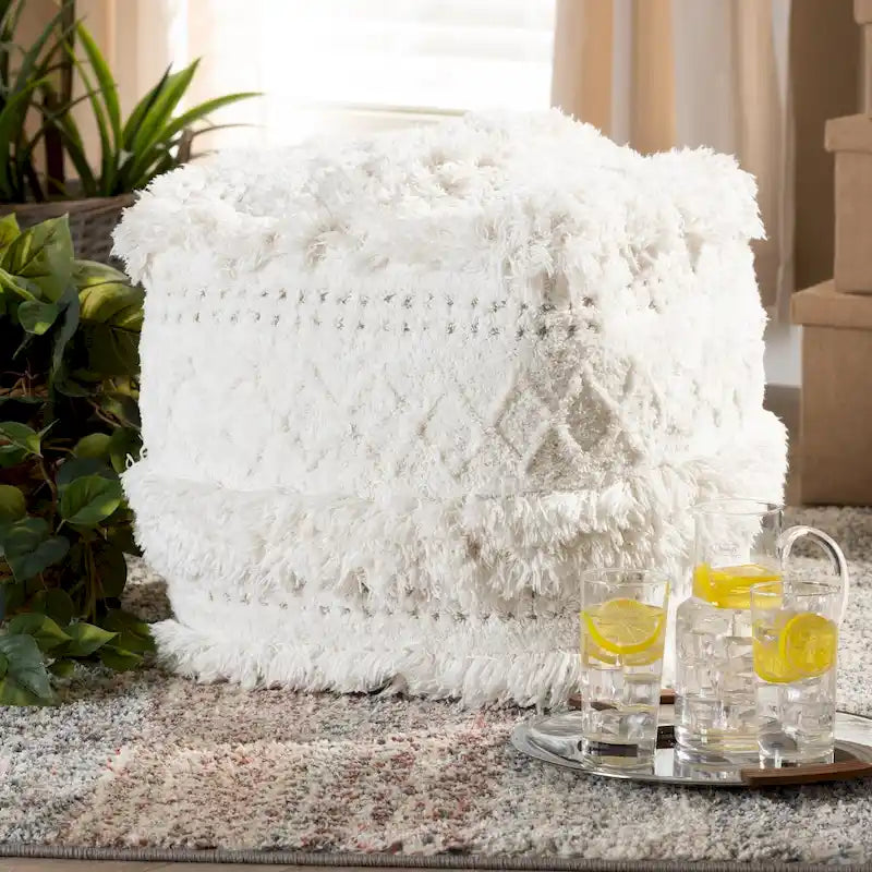 Navy / Ivory / Orange Moroccan Pouf Ottoman – 1-Person Seat