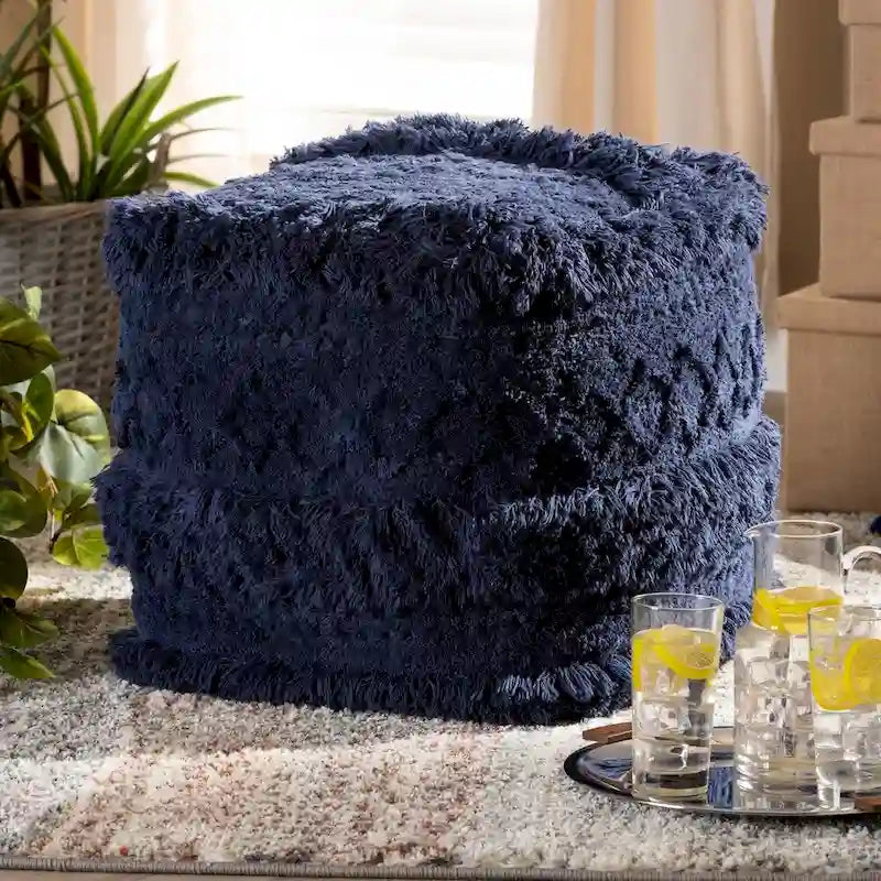 Navy / Ivory / Orange Moroccan Pouf Ottoman – 1-Person Seat