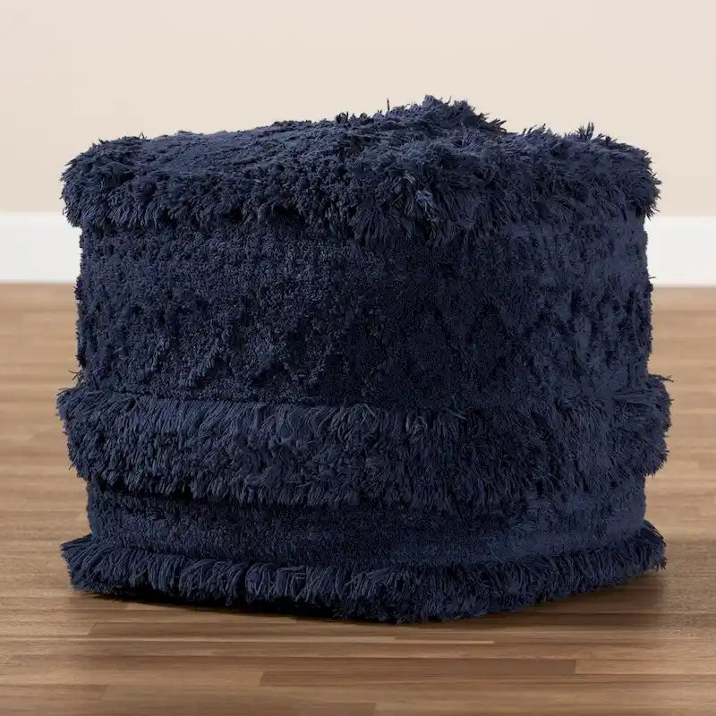 Navy / Ivory / Orange Moroccan Pouf Ottoman – 1-Person Seat