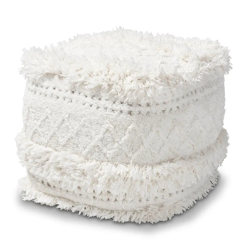 Navy / Ivory / Orange Moroccan Pouf Ottoman – 1-Person Seat