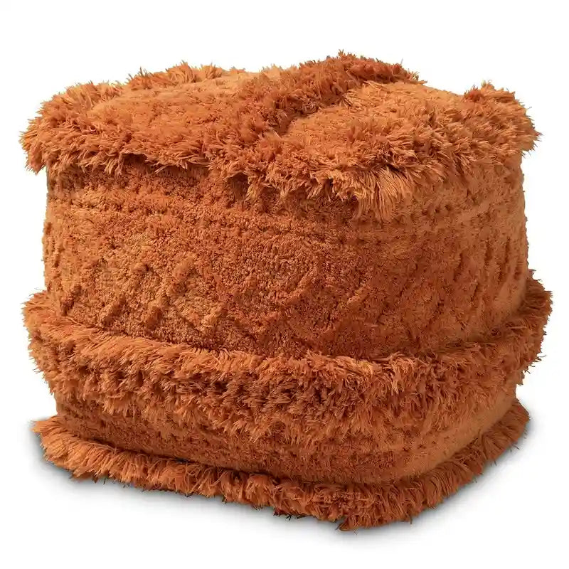 Navy / Ivory / Orange Moroccan Pouf Ottoman – 1-Person Seat