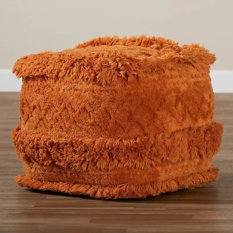 Navy / Ivory / Orange Moroccan Pouf Ottoman – 1-Person Seat