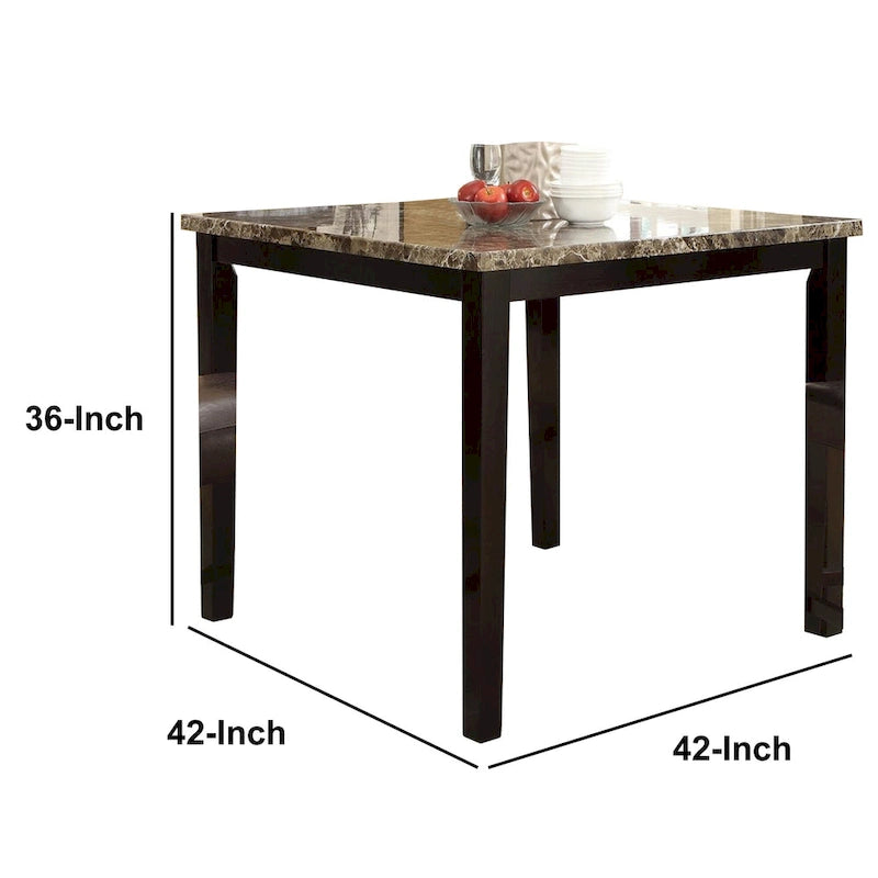 Brown Faux Marble Top Wooden High Table – Seats 4–6