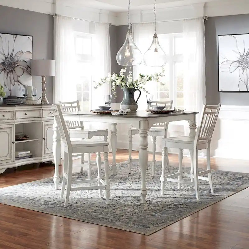 Antique White 5-Piece Counter Height Dining Set (Seats 4)