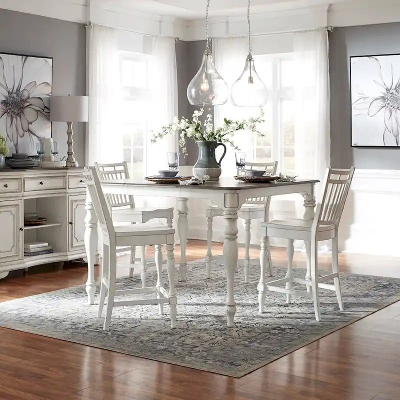 Magnolia Manor Antique White Weathered Bark Opt 5 Piece Gathering Table Set