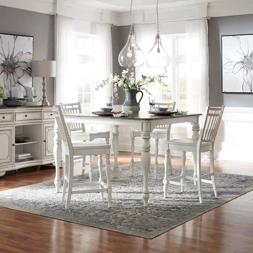 Magnolia Manor Antique White Weathered Bark Opt 5 Piece Gathering Table Set