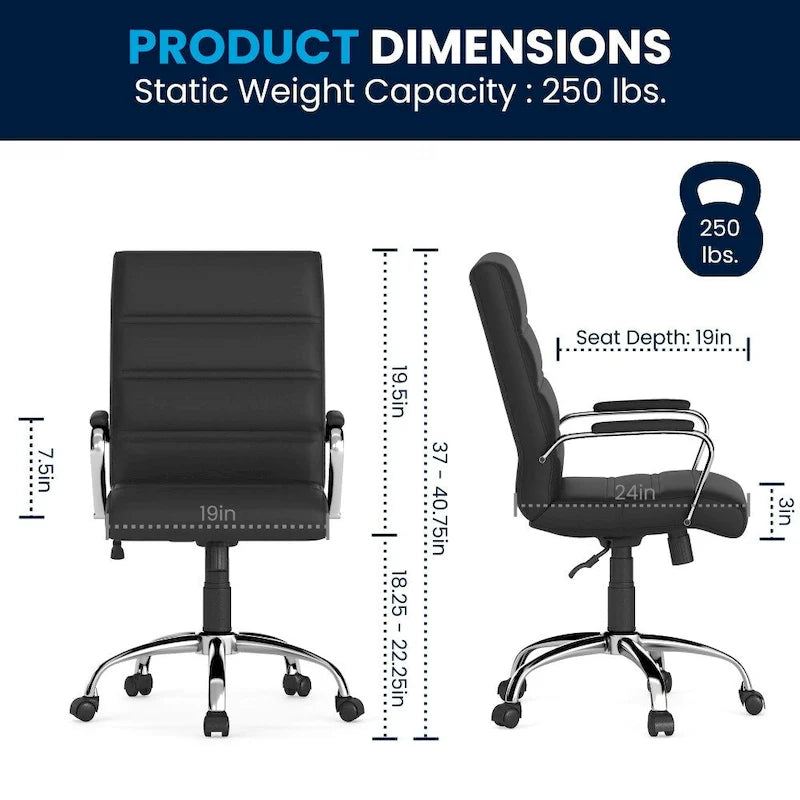 Mid-Back LeatherSoft Swivel Office Chair – Multiple Colors & Frame Options