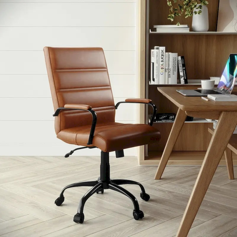 Mid-Back LeatherSoft Swivel Office Chair – Multiple Colors & Frame Options