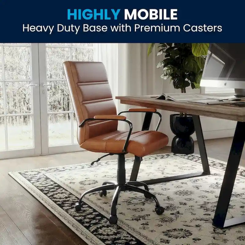 Mid-Back LeatherSoft Swivel Office Chair – Multiple Colors & Frame Options