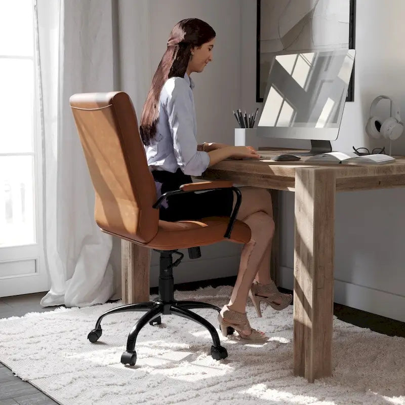 Mid-Back LeatherSoft Swivel Office Chair – Multiple Colors & Frame Options