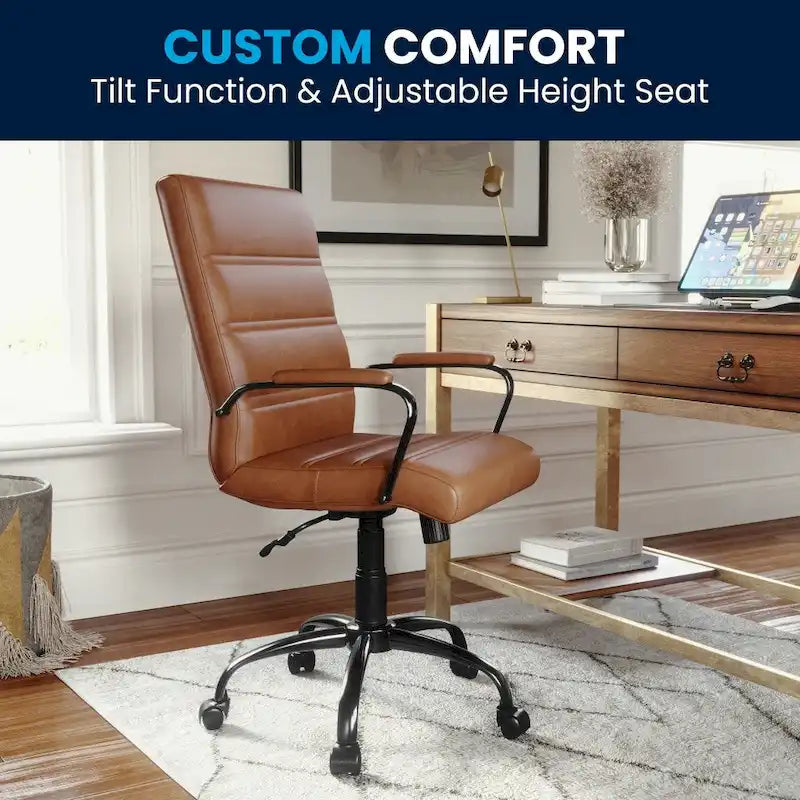 Mid-Back LeatherSoft Swivel Office Chair – Multiple Colors & Frame Options