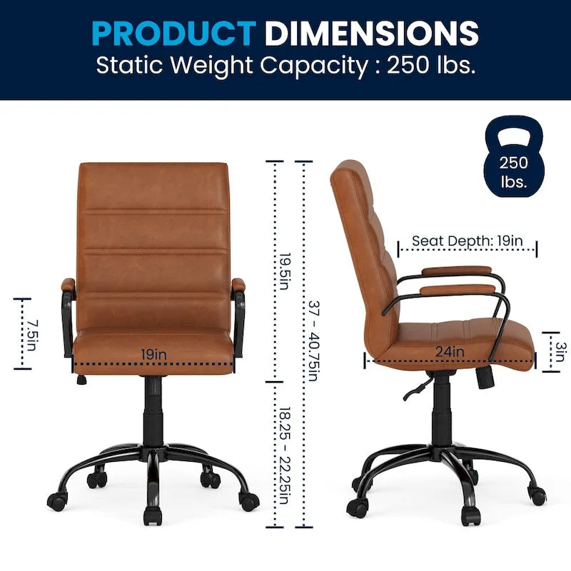 Mid-Back LeatherSoft Swivel Office Chair – Multiple Colors & Frame Options