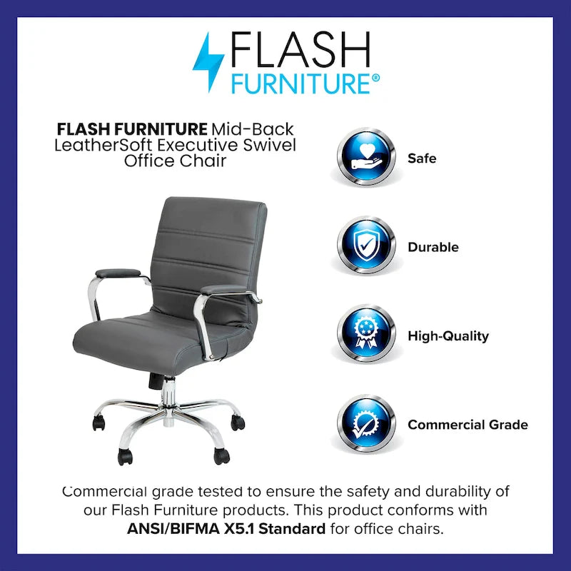 Mid-Back LeatherSoft Swivel Office Chair – Multiple Colors & Frame Options