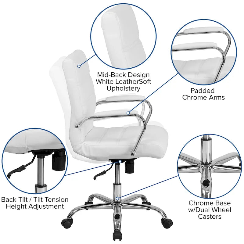 Mid-Back LeatherSoft Swivel Office Chair – Multiple Colors & Frame Options