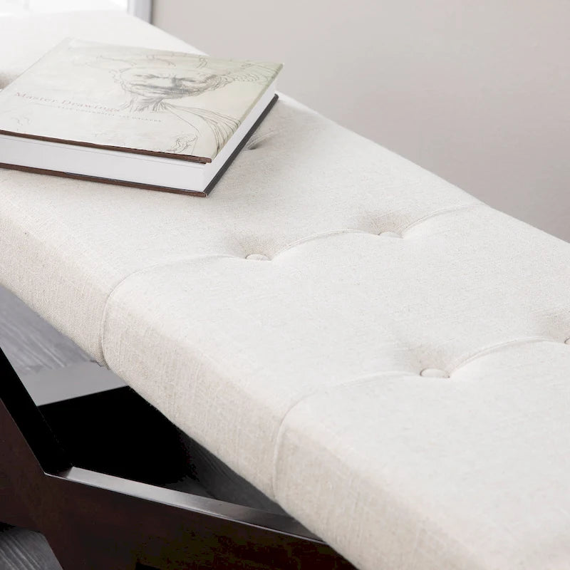 Off White Button-Tufted Upholstered Entryway Bench, Seats 1