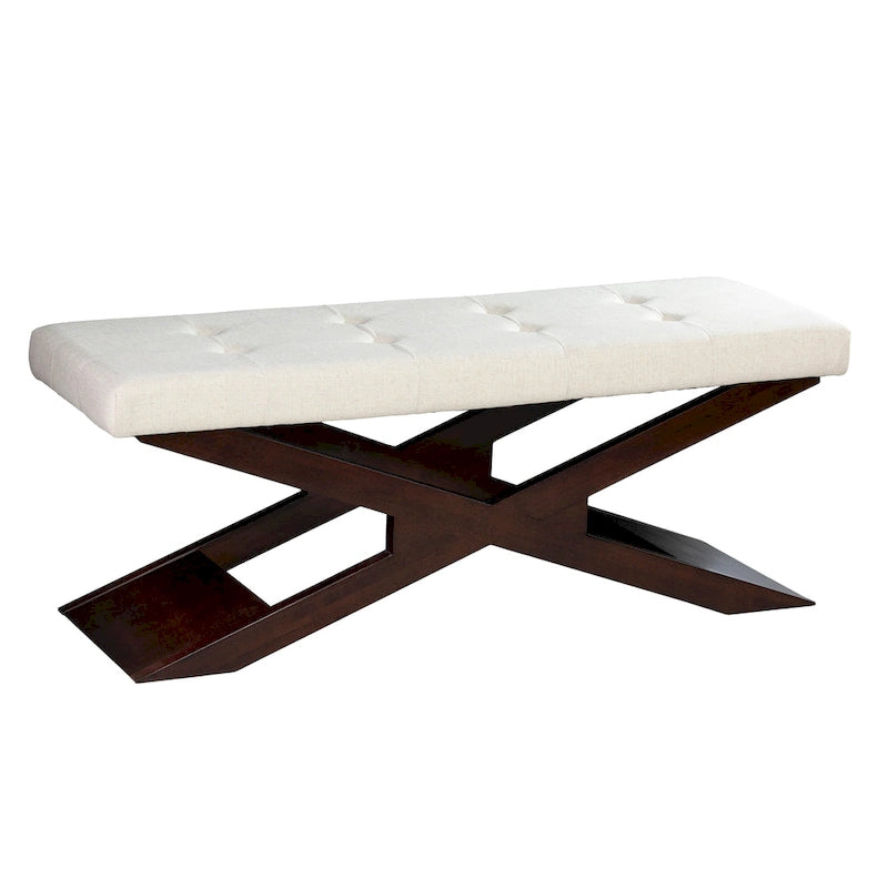 Off White Button-Tufted Upholstered Entryway Bench, Seats 1