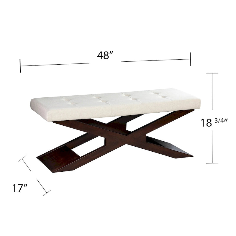 Off White Button-Tufted Upholstered Entryway Bench, Seats 1