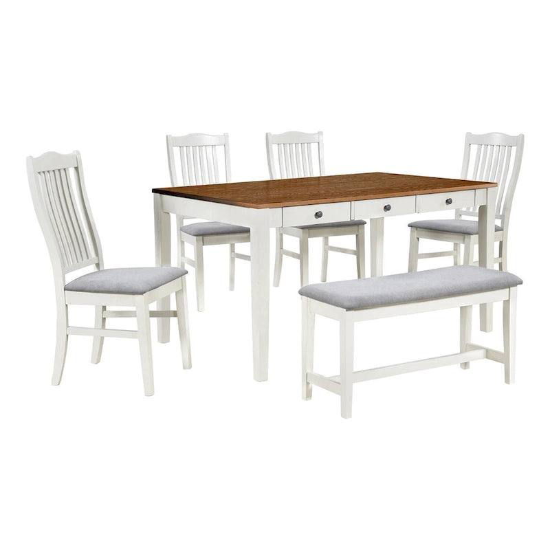 Mid-Century 6-Piece Dining Set for 5 (Antique Blue / Grey)