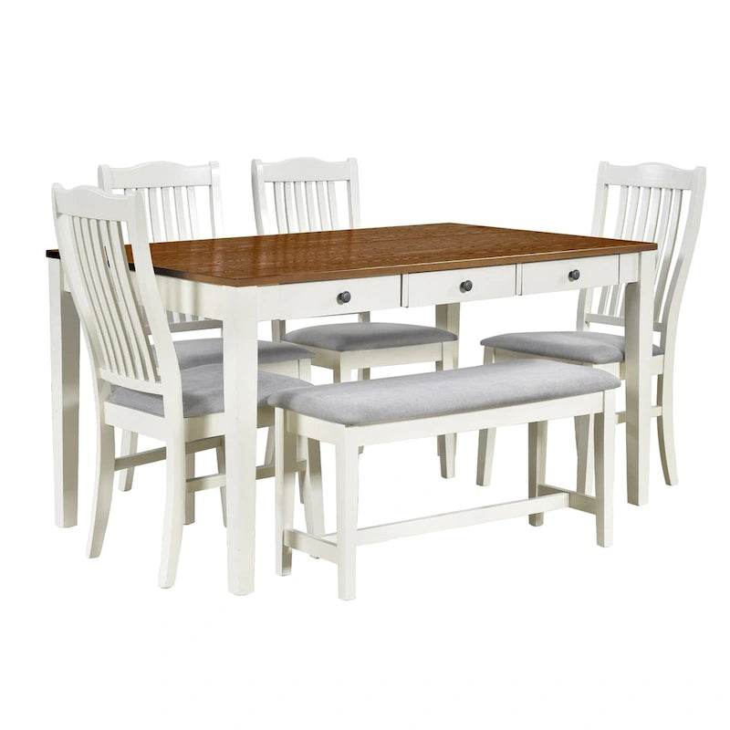 Mid-Century 6-Piece Dining Set for 5 (Antique Blue / Grey)