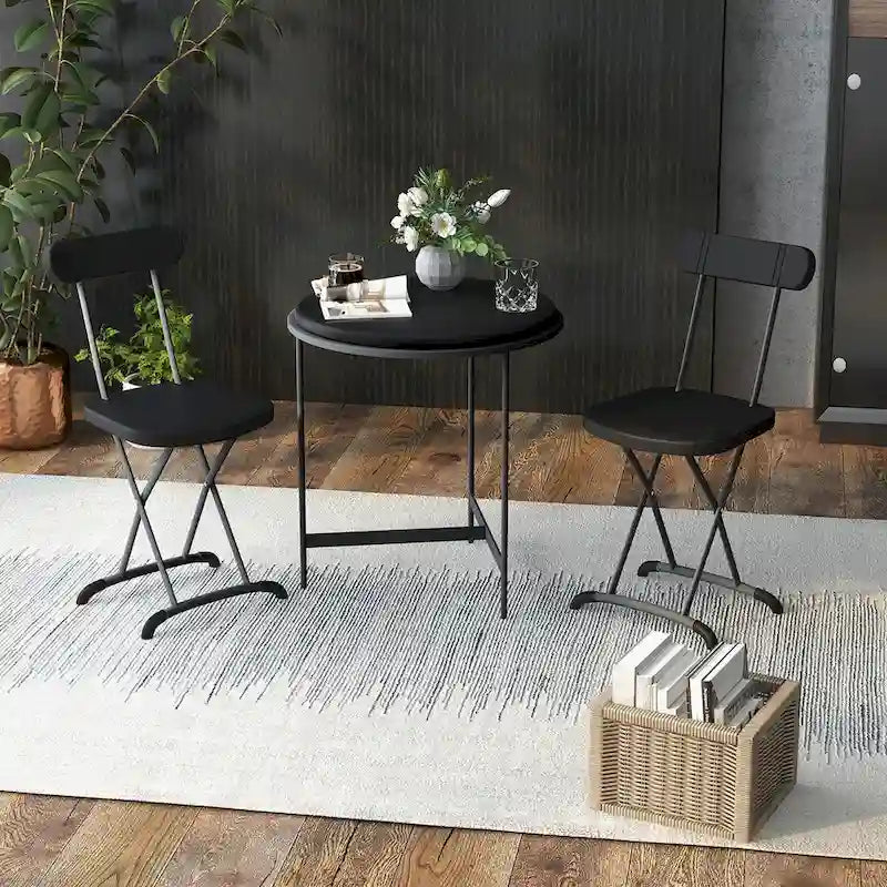 Black/White Folding Chair with Wide Seat & Ergonomic Back, Set of 4