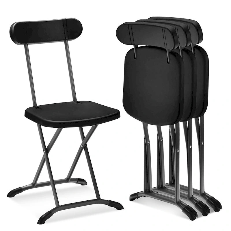 Black/White Folding Chair with Wide Seat & Ergonomic Back, Set of 4