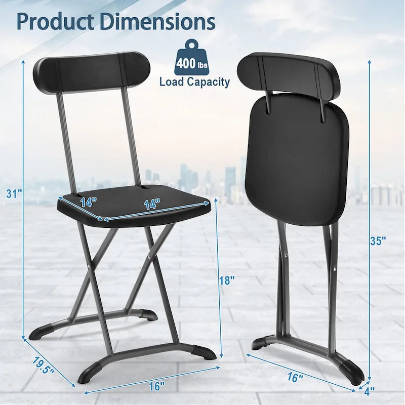 Black/White Folding Chair with Wide Seat & Ergonomic Back, Set of 4